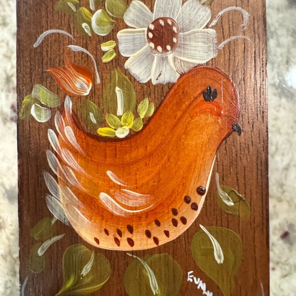 Vintage Long Matchstick Holder Wall mounted wood with tole painting - Picture 2 of 10